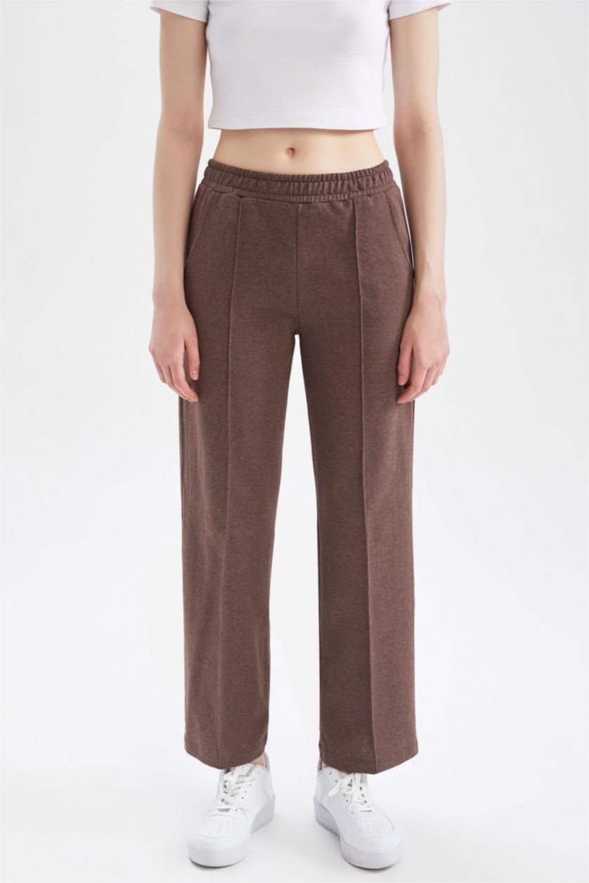 FEMME Marron Clair Pantalon Coupe Droite Cool