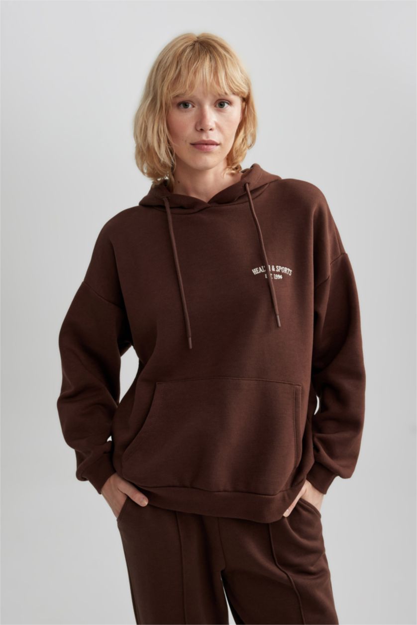 Kadın Kahve Oversıze Kalın Sweatshirt Kumaşı Sweatshirt