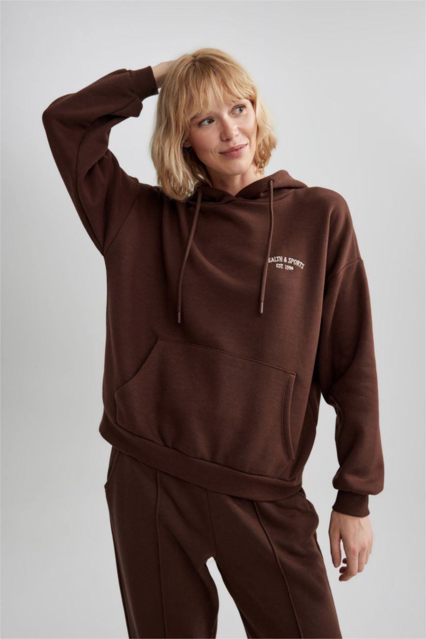 Kadın Kahve Oversıze Kalın Sweatshirt Kumaşı Sweatshirt