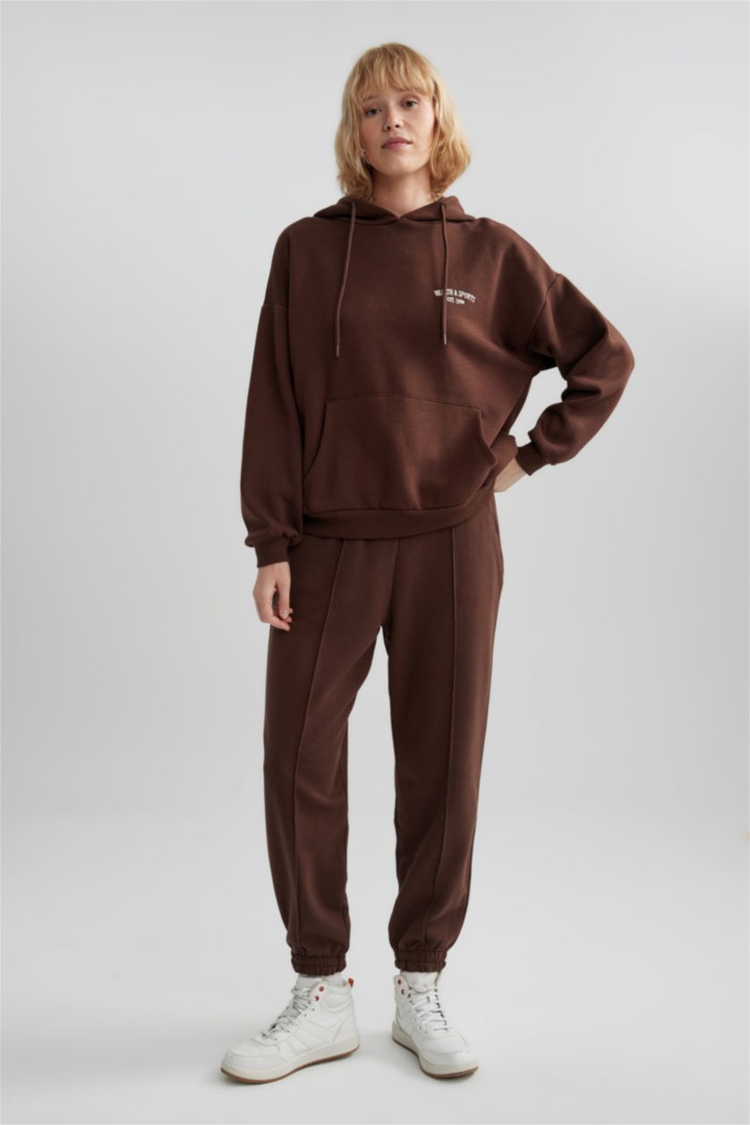 Kadın Kahve Oversıze Kalın Sweatshirt Kumaşı Sweatshirt