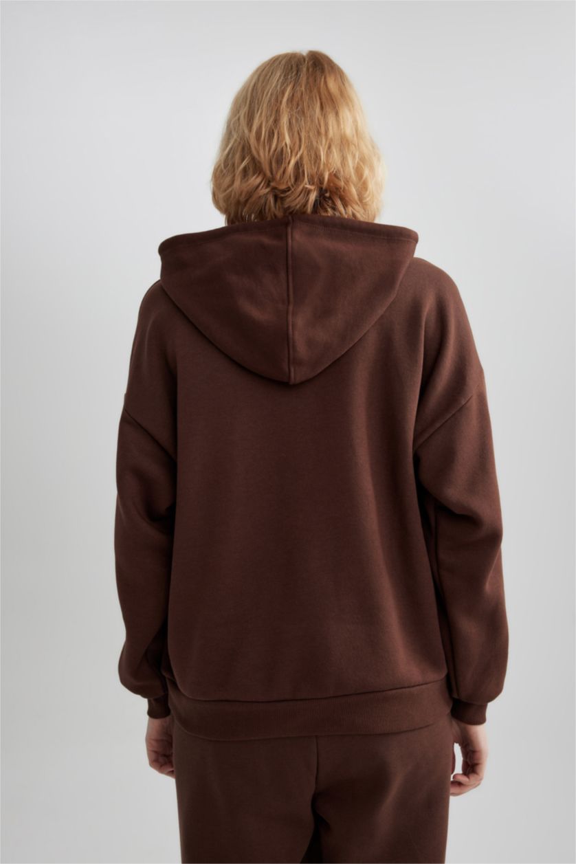 Kadın Kahve Oversıze Kalın Sweatshirt Kumaşı Sweatshirt