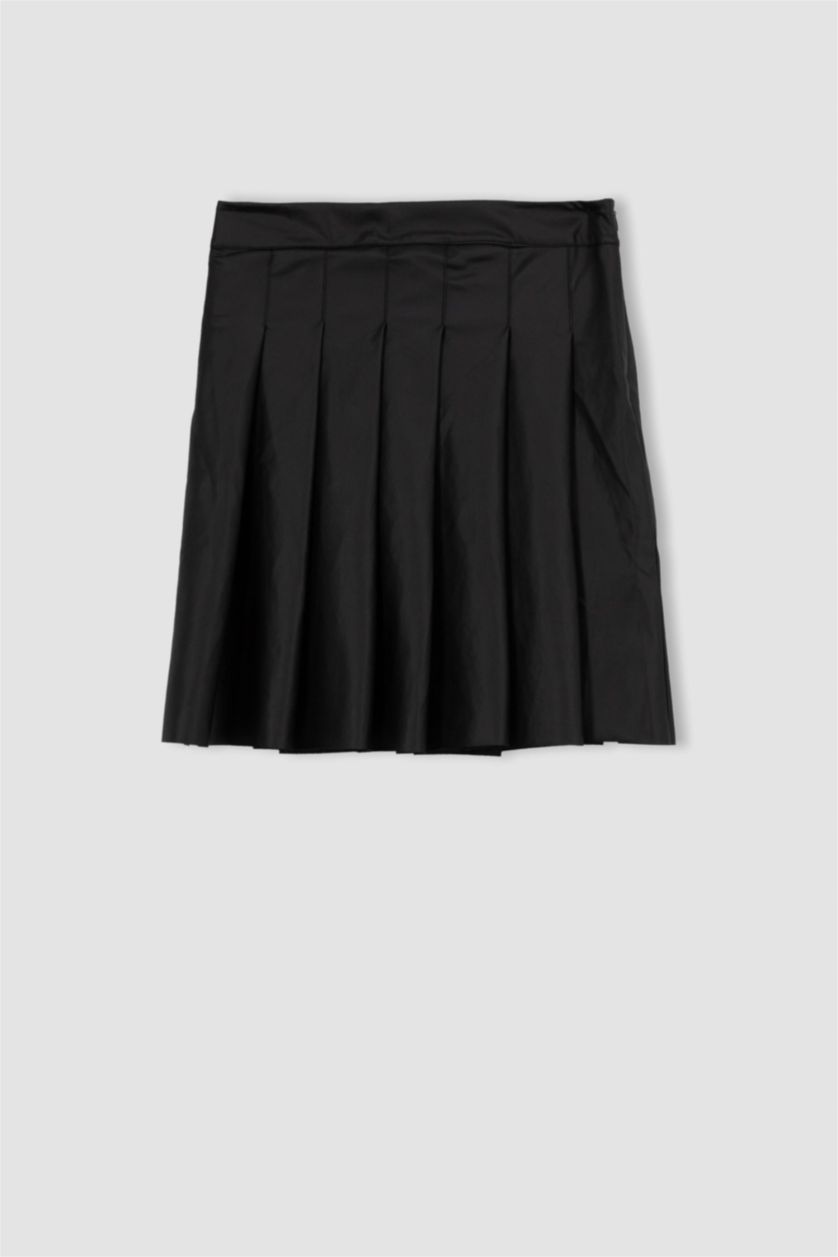 WOMAN Black Pleat Faux Leather Mini Knitted Skirt