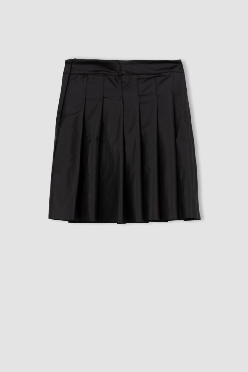 WOMAN Black Pleat Faux Leather Mini Knitted Skirt
