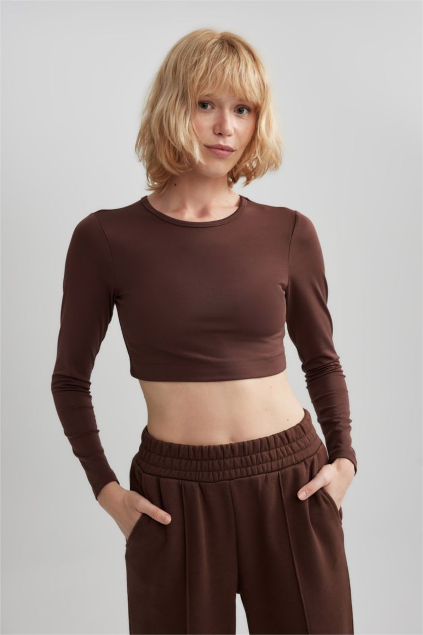 نساء بني تي شيرت ديفاكتو فيت قصير كم طويل