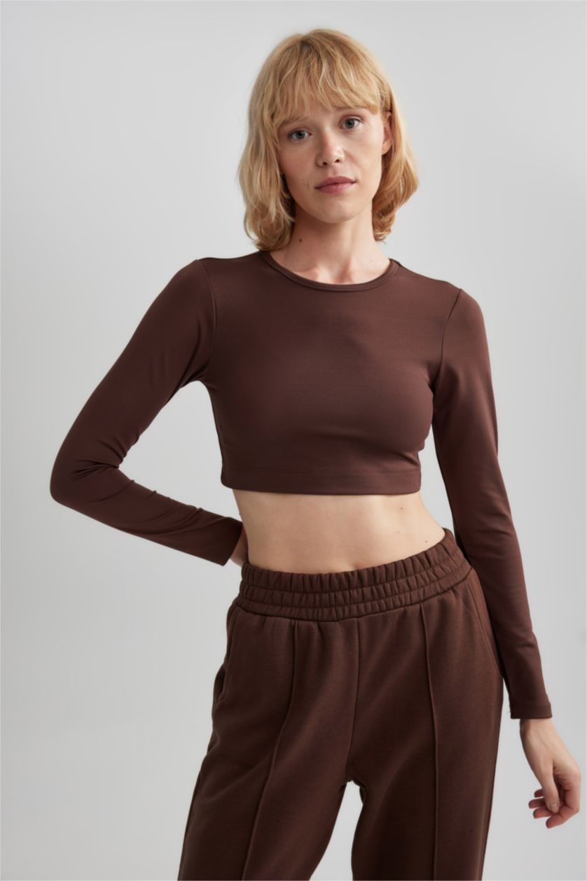 نساء بني تي شيرت ديفاكتو فيت قصير كم طويل