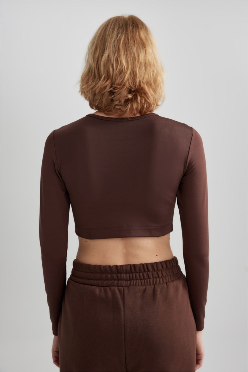 نساء بني تي شيرت ديفاكتو فيت قصير كم طويل