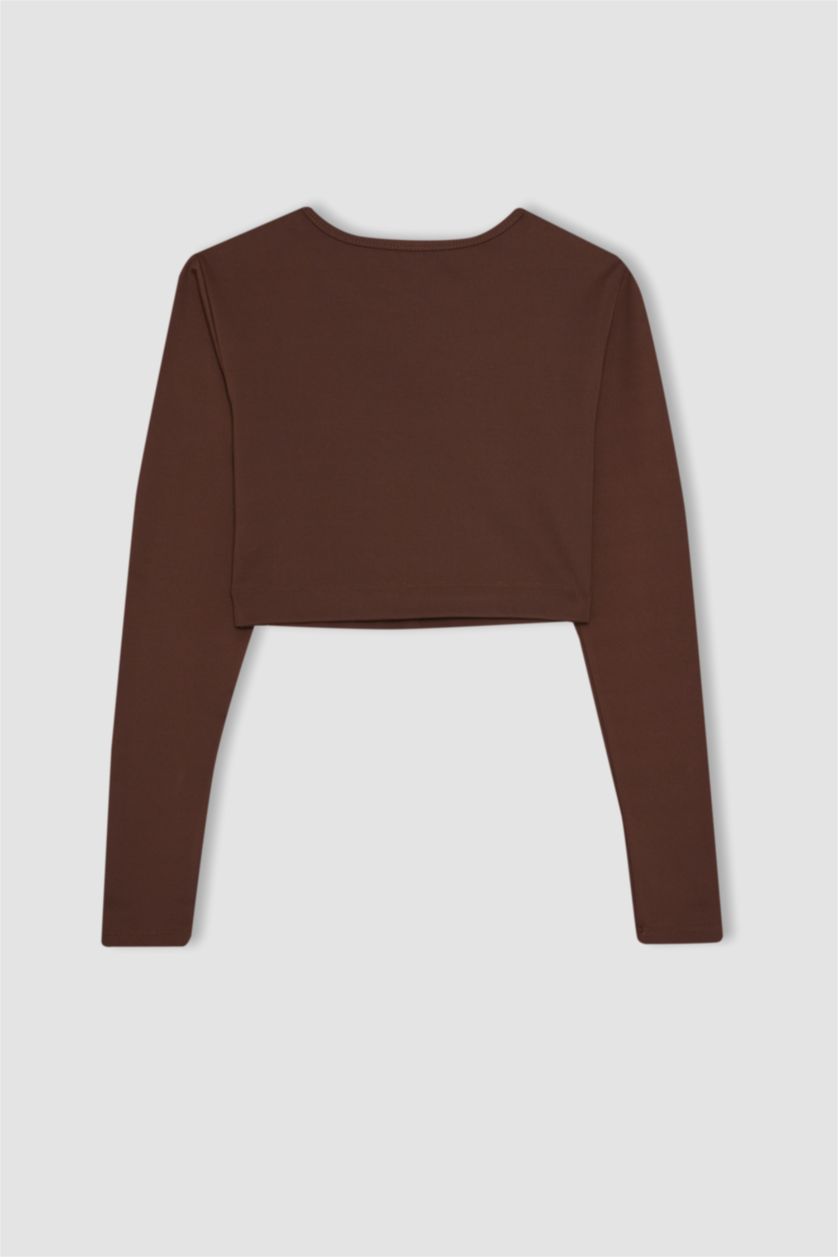 نساء بني تي شيرت ديفاكتو فيت قصير كم طويل