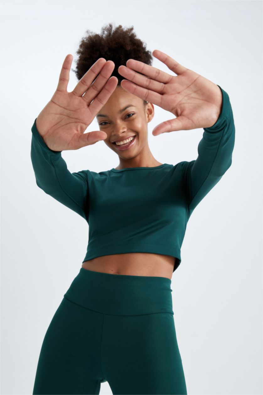 WOMAN Petrol Crop Crew Neck Long Sleeve T-Shirt