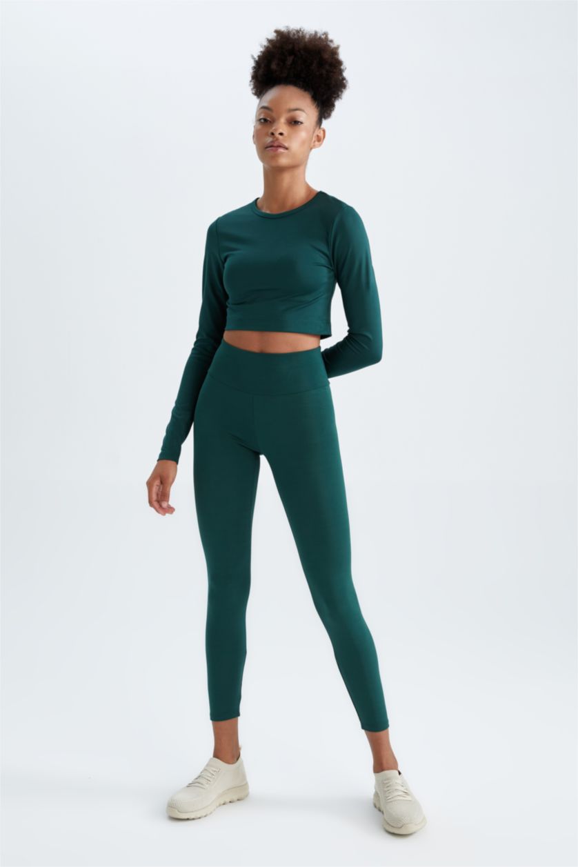 WOMAN Petrol Crop Crew Neck Long Sleeve T-Shirt