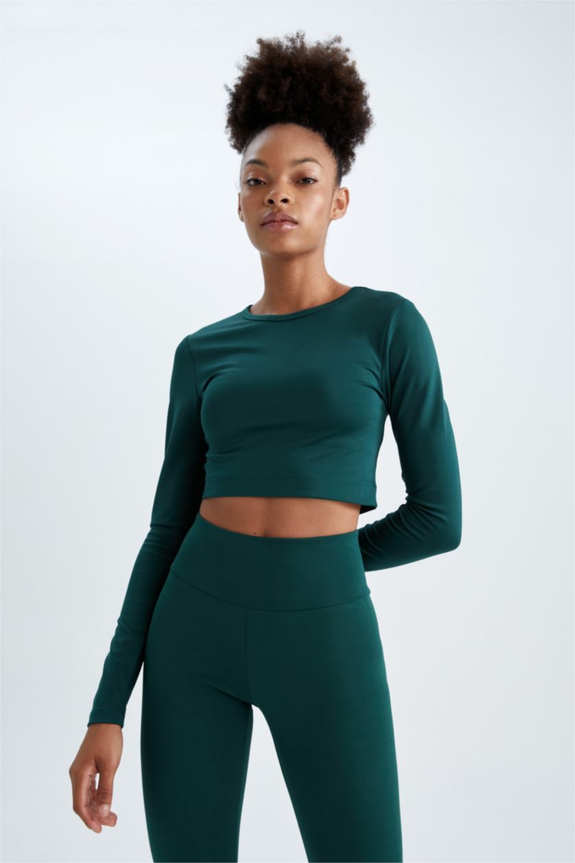 WOMAN Petrol Crop Crew Neck Long Sleeve T-Shirt