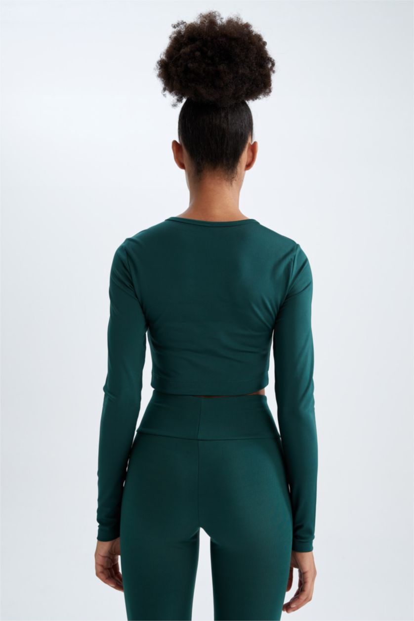 WOMAN Petrol Crop Crew Neck Long Sleeve T-Shirt