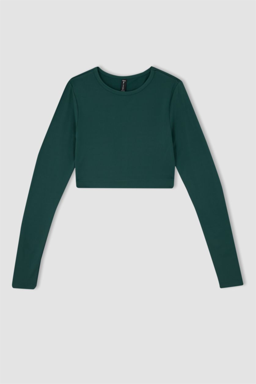 WOMAN Petrol Crop Crew Neck Long Sleeve T-Shirt