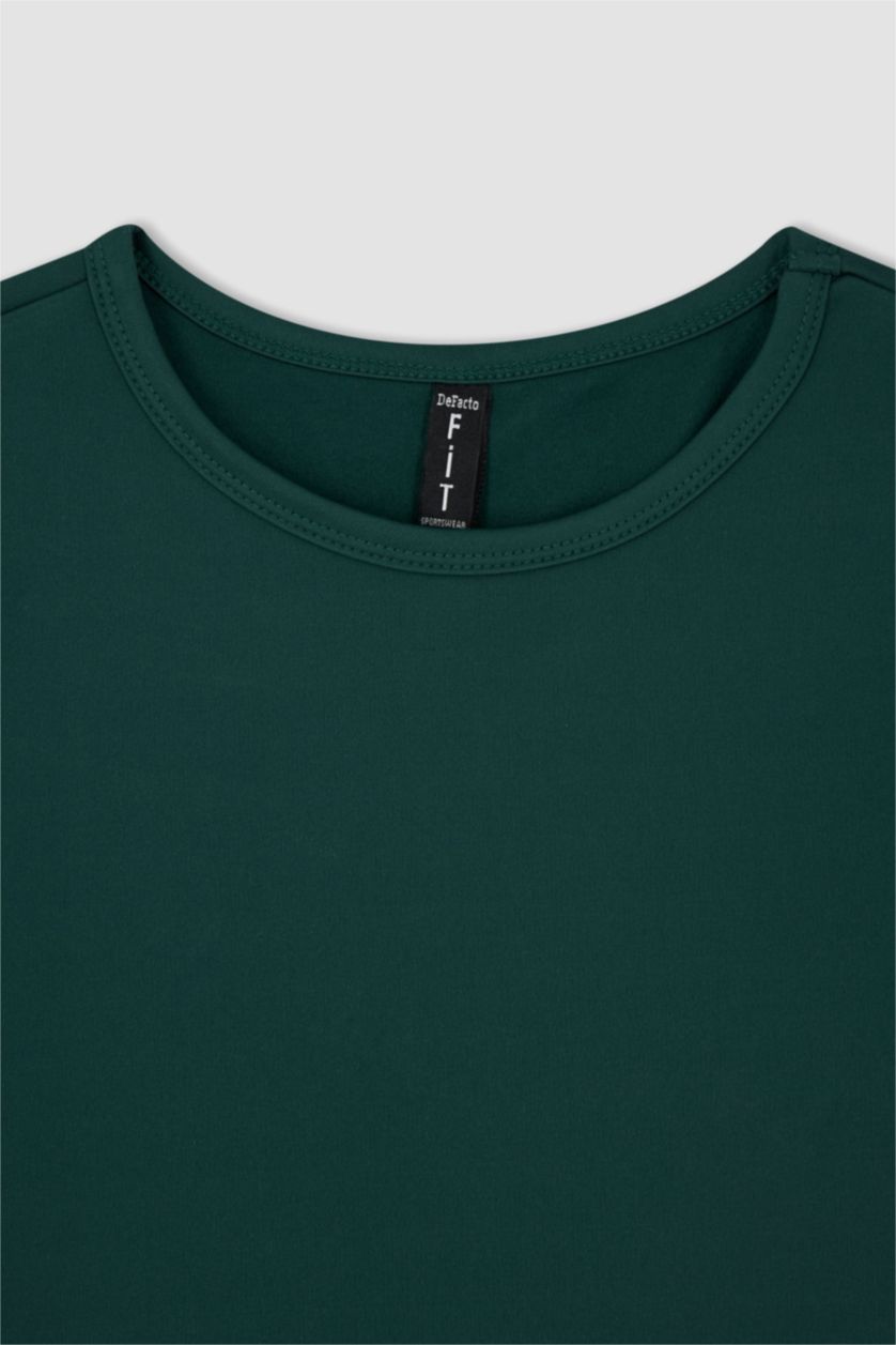 WOMAN Petrol Crop Crew Neck Long Sleeve T-Shirt