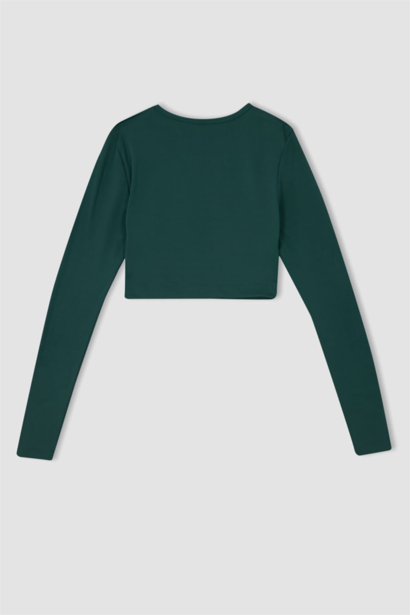 WOMAN Petrol Crop Crew Neck Long Sleeve T-Shirt