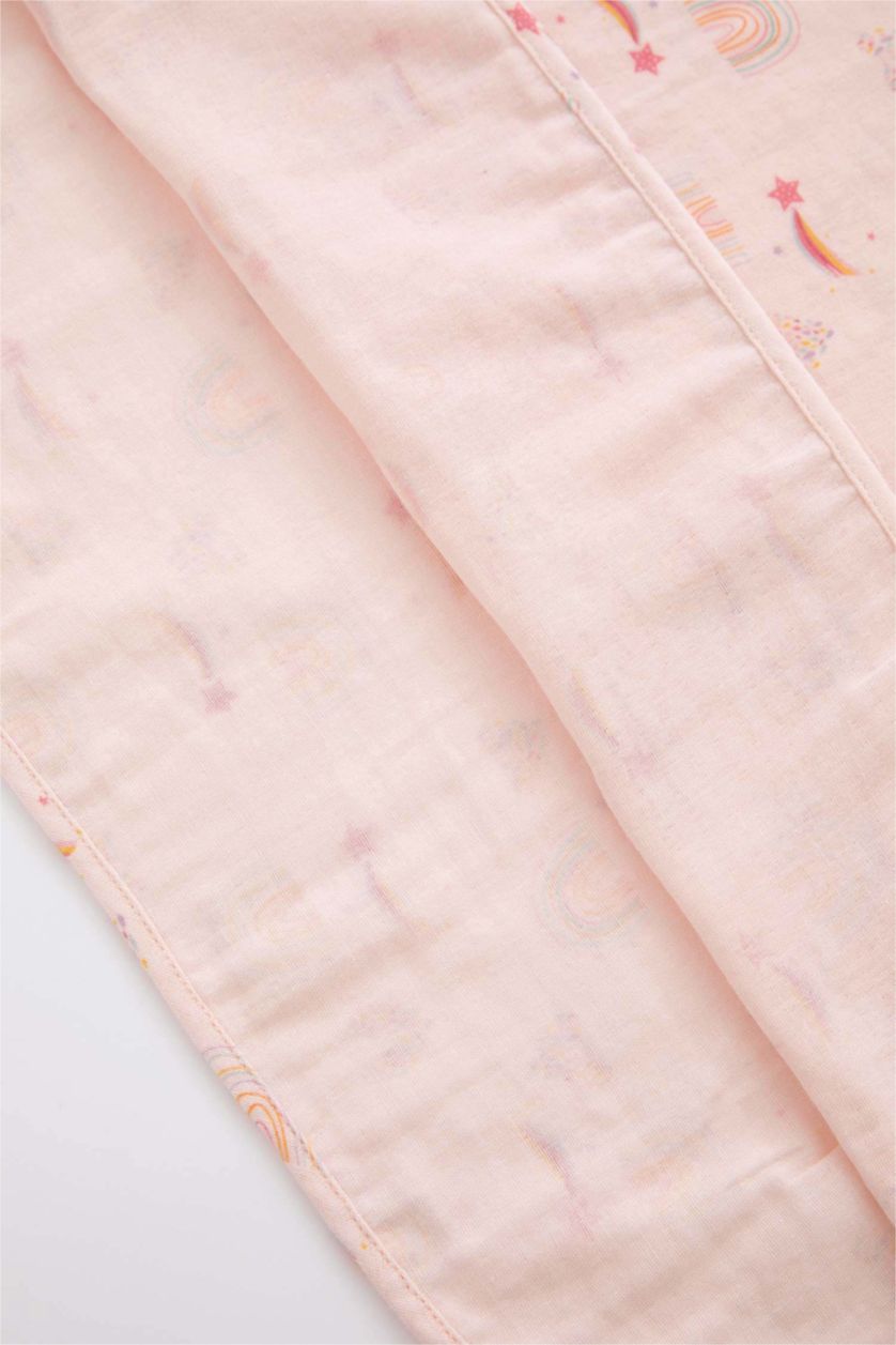 Kız Bebek Pembe Kız Bebek Desenli Kapüşonlu Müslin Panço Havlu