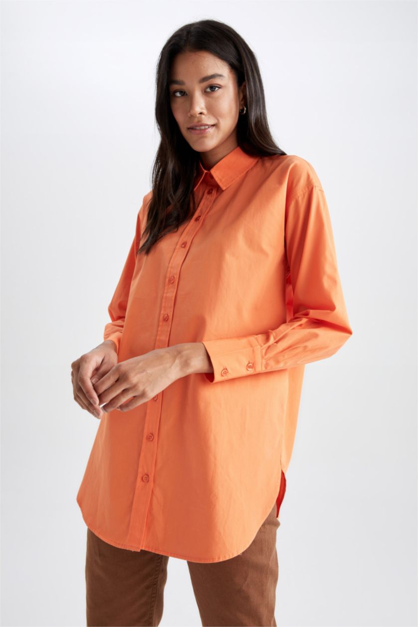 FEMME Orange Tunique À Manches Longues Popeline Coupe décontractée Col De Chemise