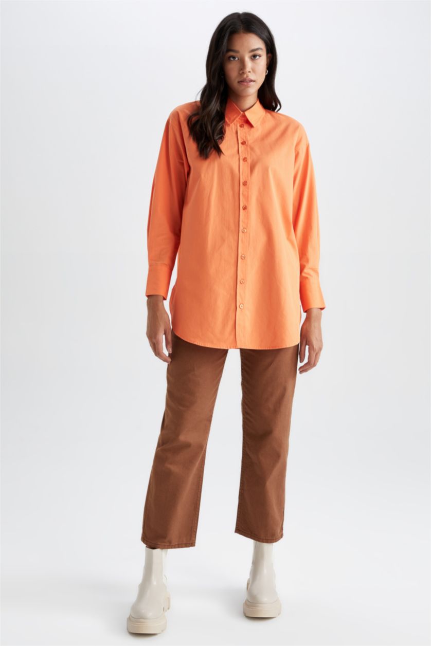 FEMME Orange Tunique À Manches Longues Popeline Coupe décontractée Col De Chemise