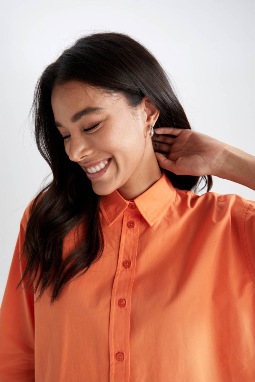 FEMME Orange Tunique À Manches Longues Popeline Coupe décontractée Col De Chemise