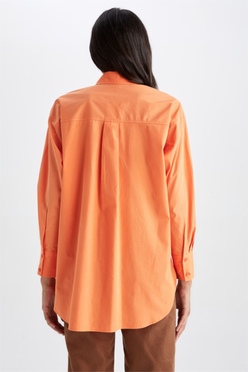 FEMME Orange Tunique À Manches Longues Popeline Coupe décontractée Col De Chemise