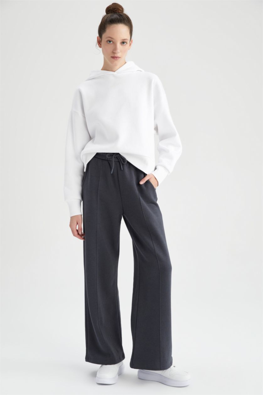 نساء أنثرا بنطلون قماش سميك بقصة عادية برجل واسع