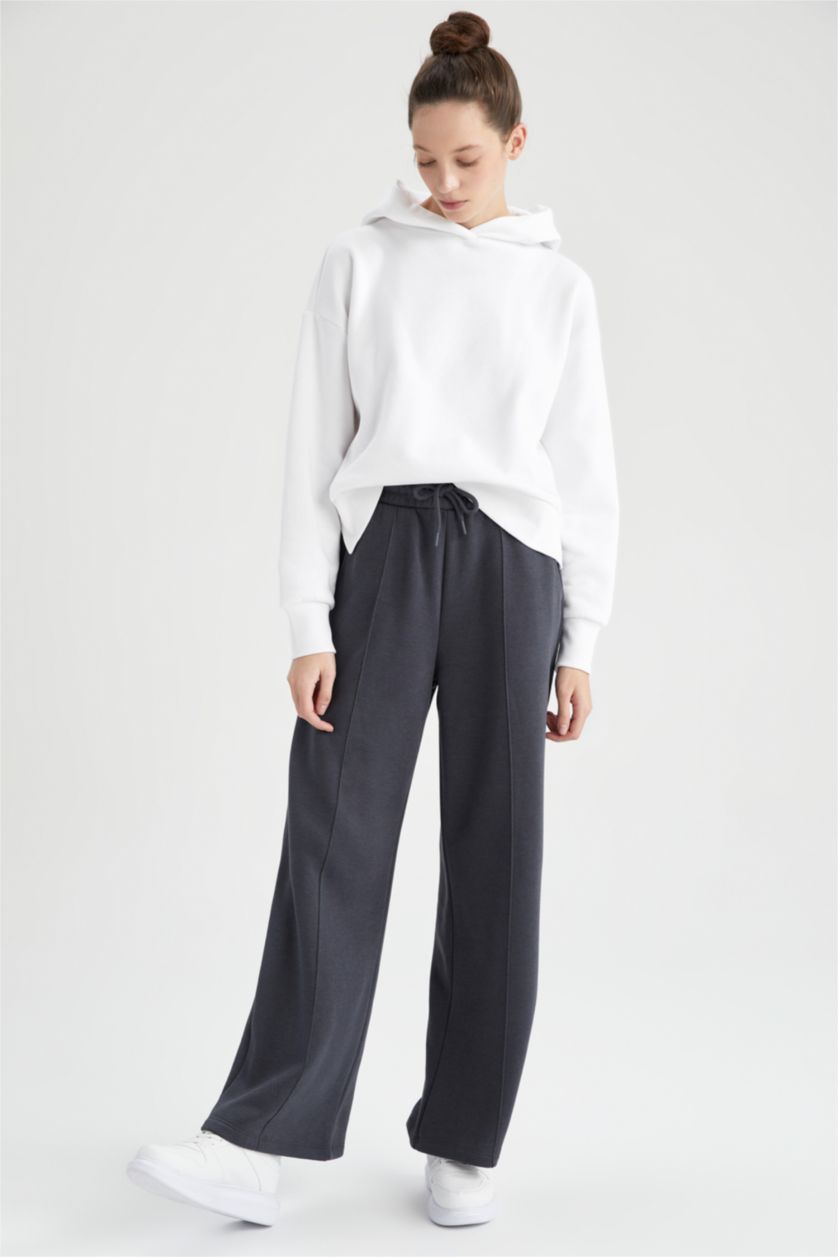 نساء أنثرا بنطلون قماش سميك بقصة عادية برجل واسع