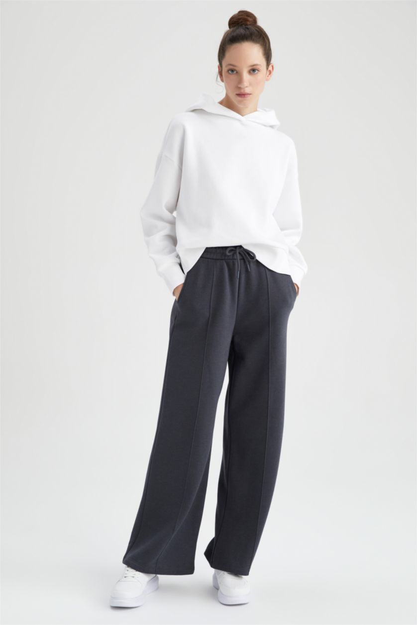 نساء أنثرا بنطلون قماش سميك بقصة عادية برجل واسع