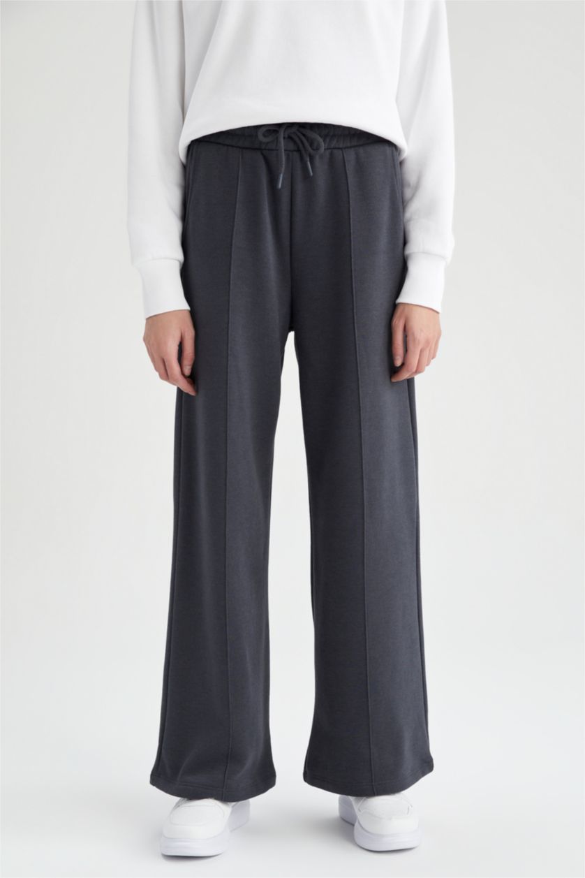 نساء أنثرا بنطلون قماش سميك بقصة عادية برجل واسع