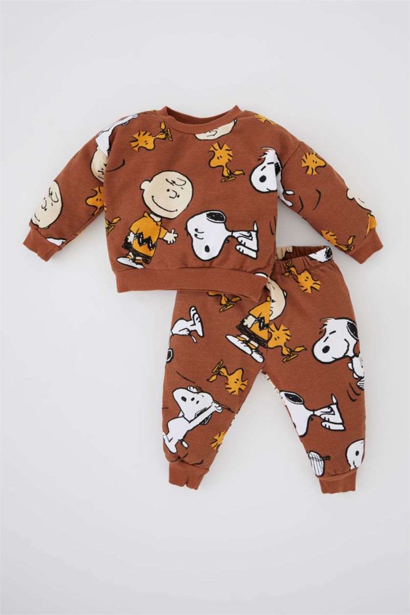 BÉBÉ GARÇON Orange Foncé Ensemble En Tricot Tissu Sweat Fin Col Ras Du Cou Manche Longue 2 Snoopy BéBé Garçon