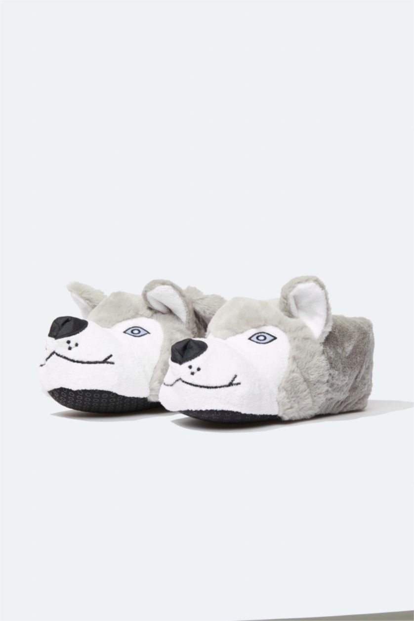 رجال رمادي شبشب منزلي شتوي رجالي بكعب مسطح