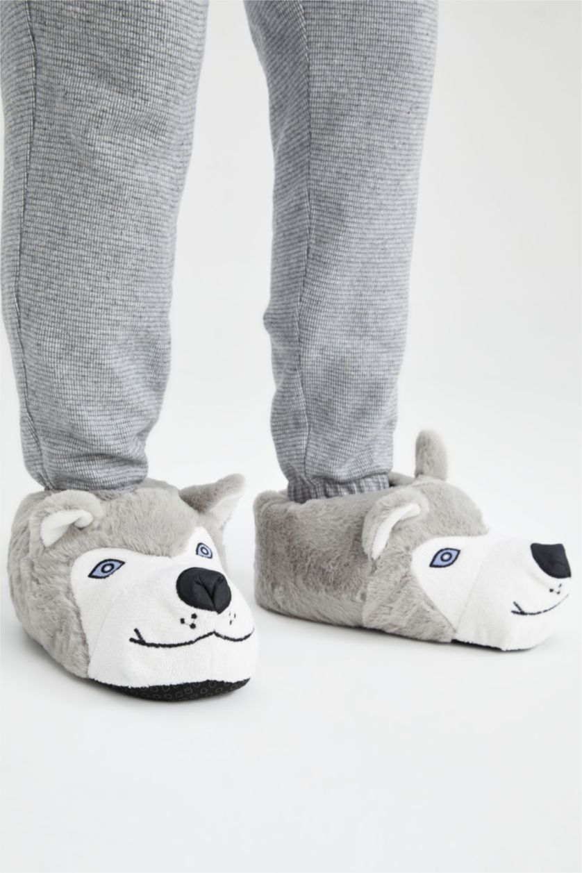 رجال رمادي شبشب منزلي شتوي رجالي بكعب مسطح