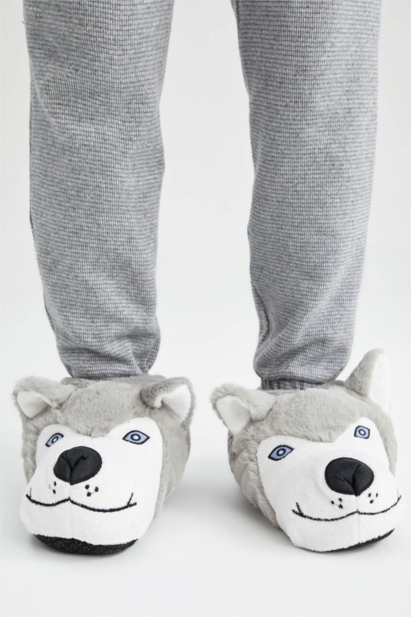 رجال رمادي شبشب منزلي شتوي رجالي بكعب مسطح