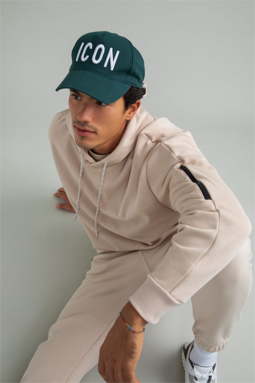 HOMME Beige Sweat- Shirt Coupe Oversize À capuche Imprimé Manche Longue Fermeture Zip