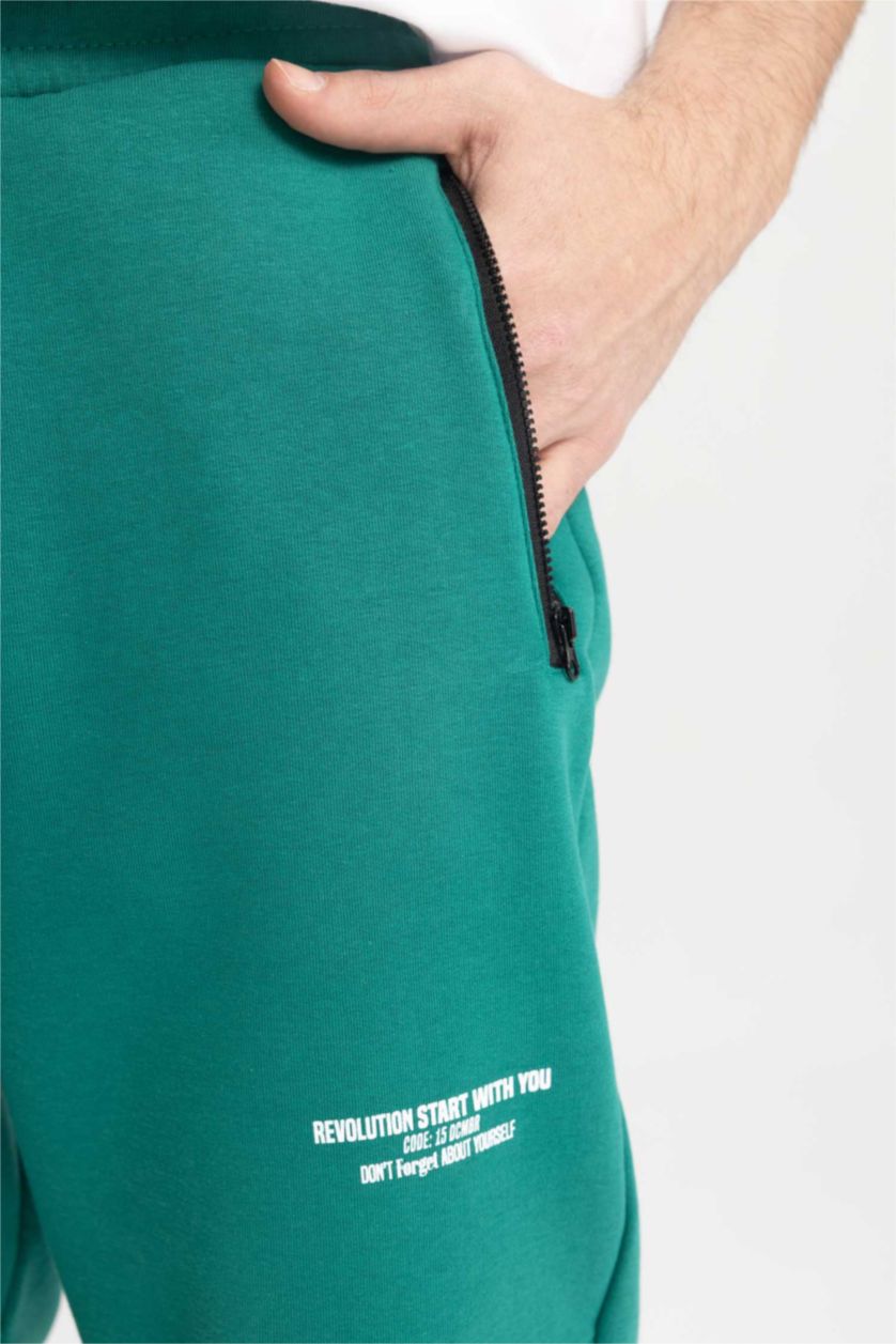 MAN Green Regular Fit Zipper Pocket Trousers