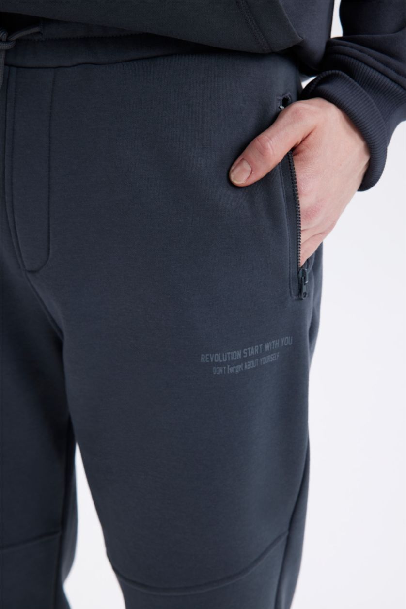Man Anthracite Regular Fit Zipper Pocket Printed Trousers