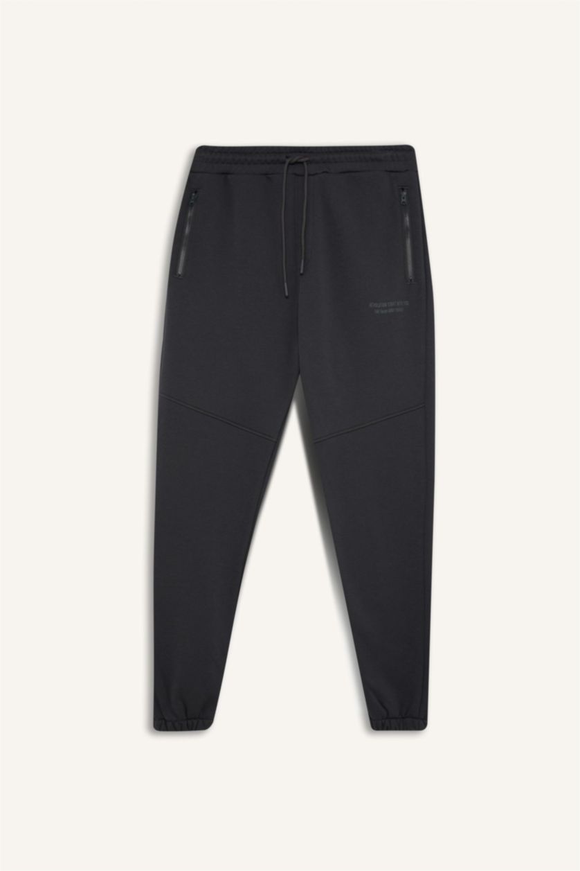 Man Anthracite Regular Fit Zipper Pocket Printed Trousers