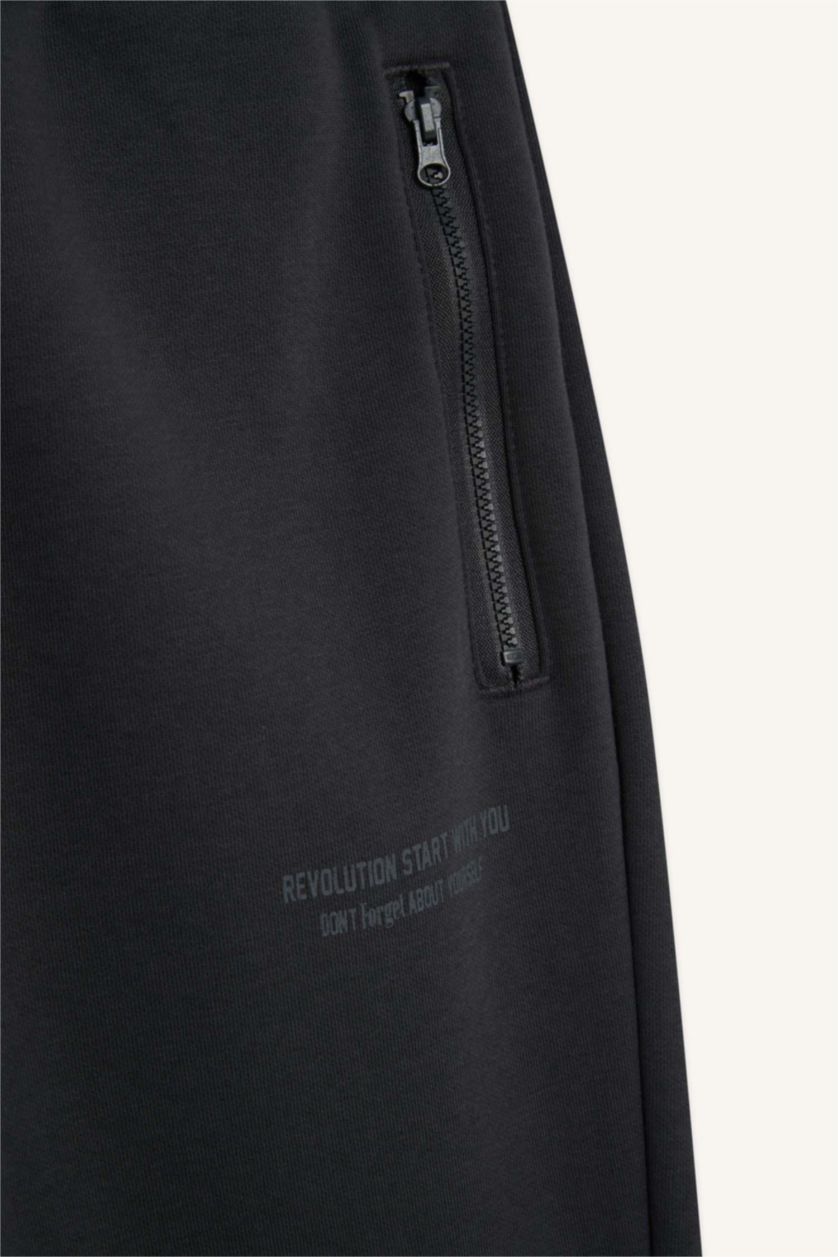 Man Anthracite Regular Fit Zipper Pocket Printed Trousers