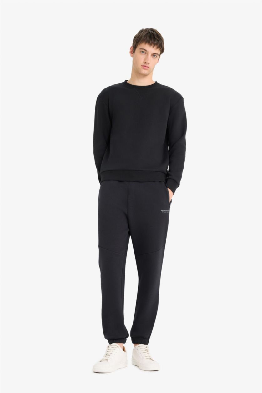 MAN Black Regular Fit Drawstring Waist Elastic Leg Sweatpants