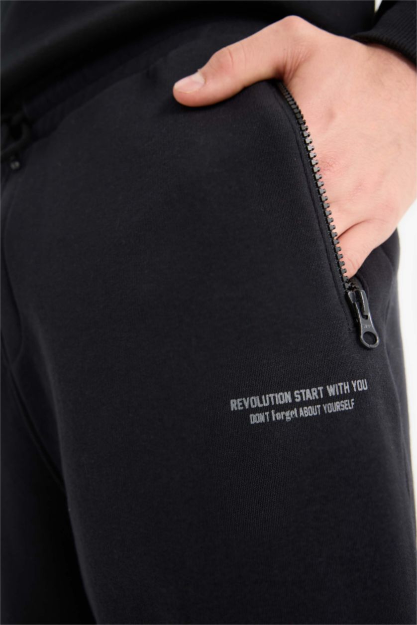 MAN Black Regular Fit Drawstring Waist Elastic Leg Sweatpants