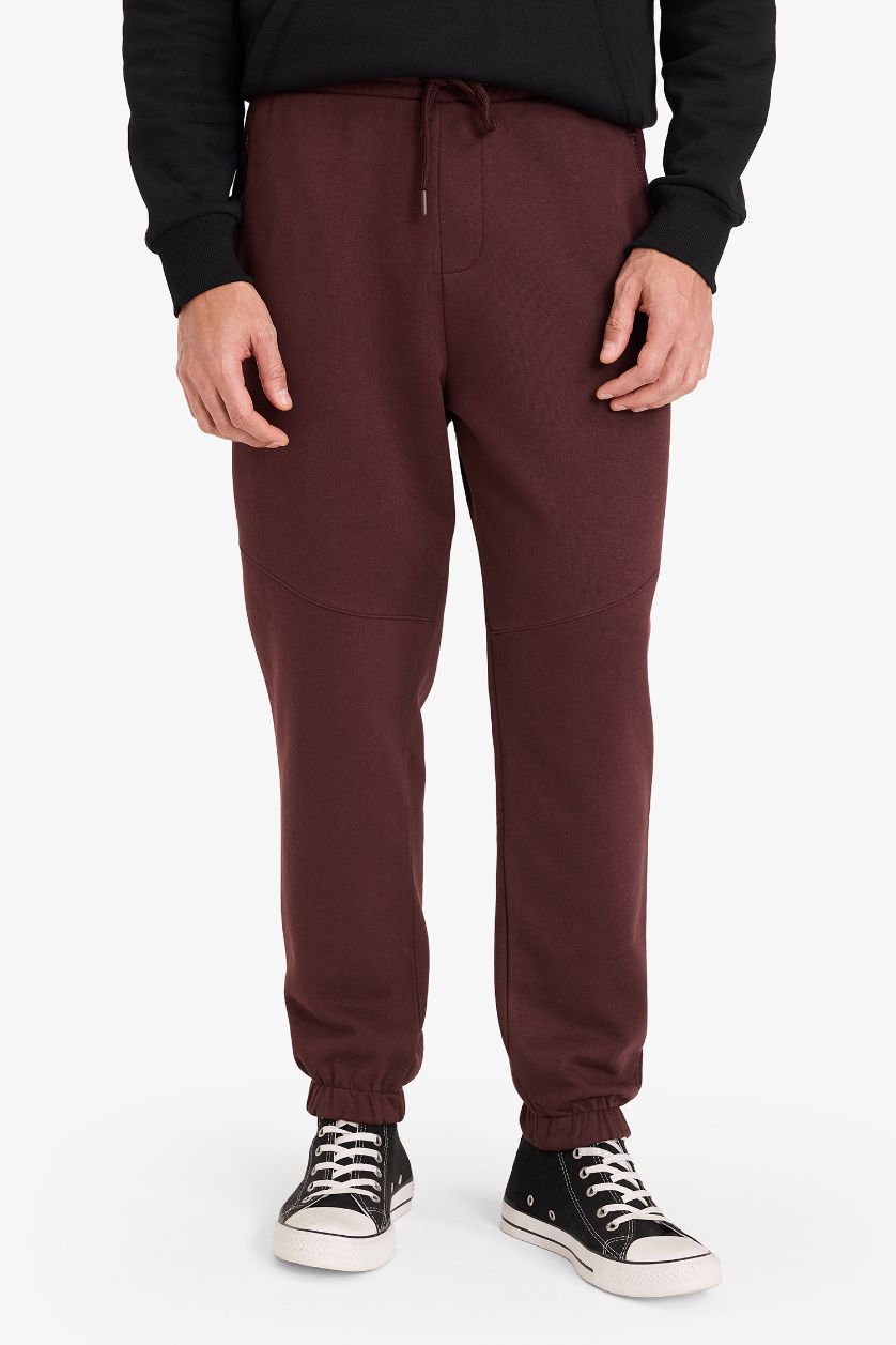 رجالي خمري غامق بنطلون سويت بانتس قصة عادية بجيب ببطانة ناعمة وخصر مطاطي