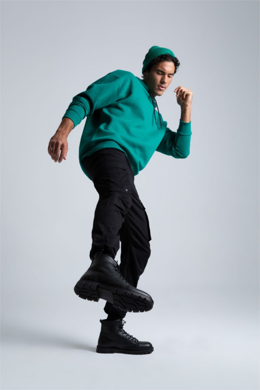 Erkek Siyah Erkek Bağcıklı Yüksek Taban Kışlık Suni Deri Bot