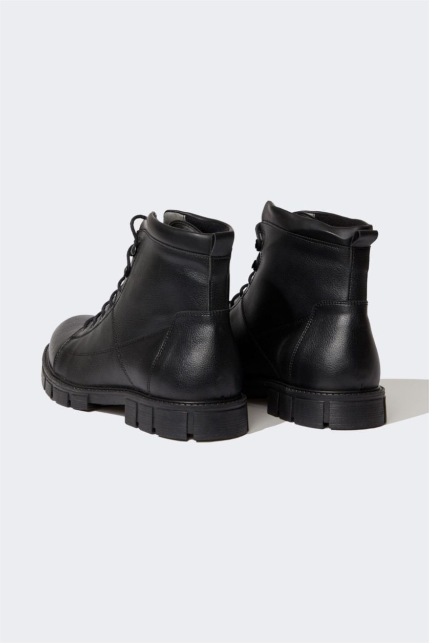 Erkek Siyah Erkek Bağcıklı Yüksek Taban Kışlık Suni Deri Bot