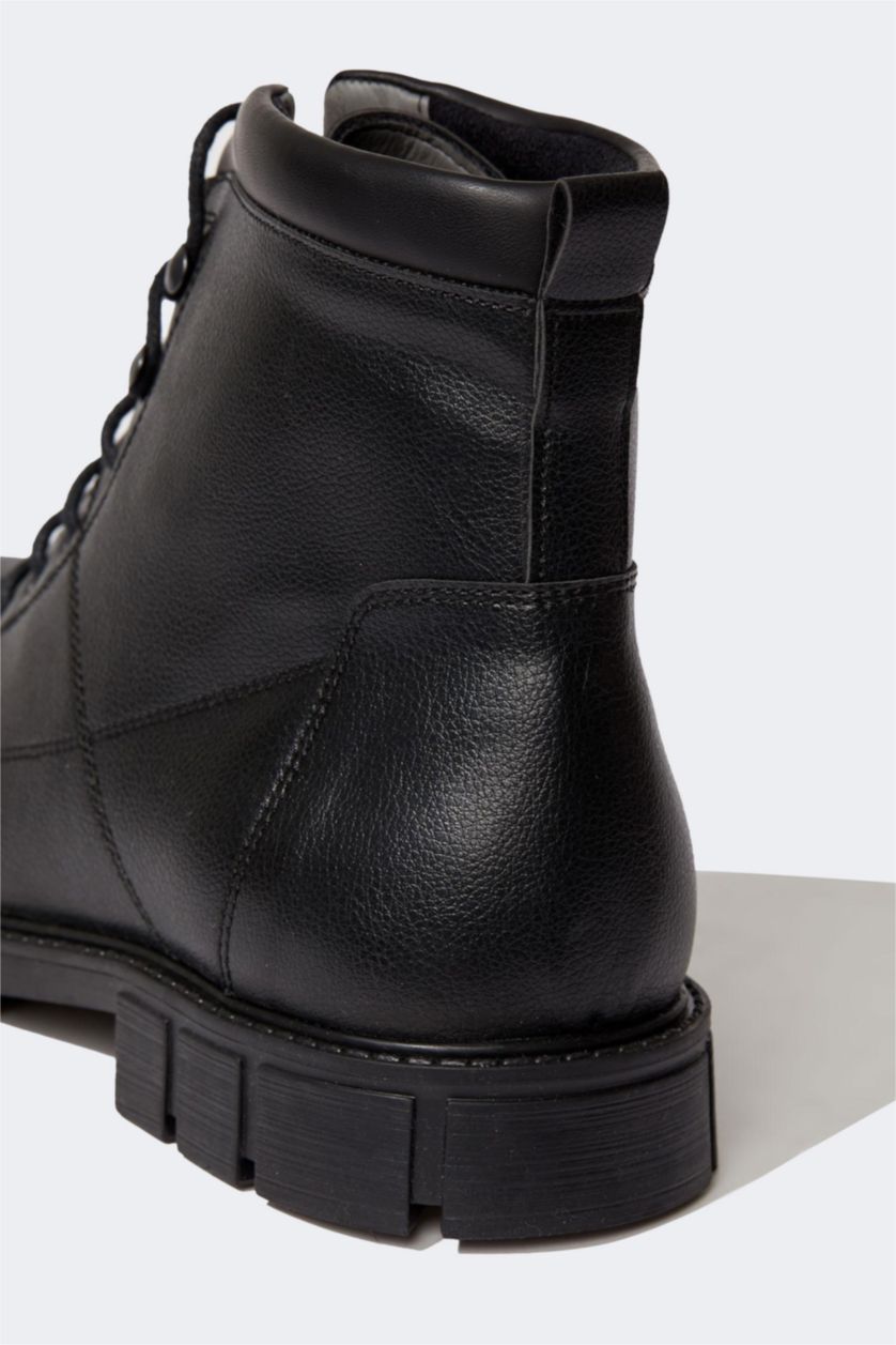 Erkek Siyah Erkek Bağcıklı Yüksek Taban Kışlık Suni Deri Bot