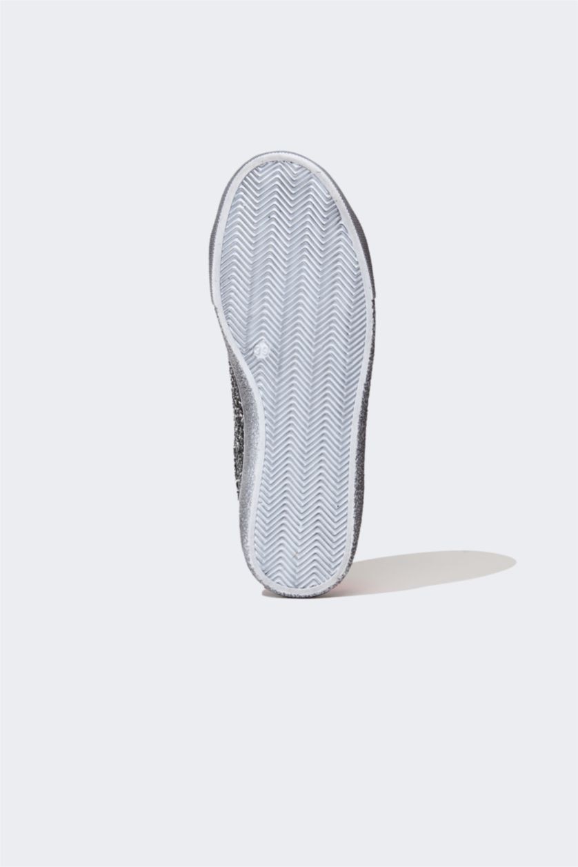 Kadın Gri Kadın Bağcıklı Suni Deri Simli Sneaker Spor Ayakkabı