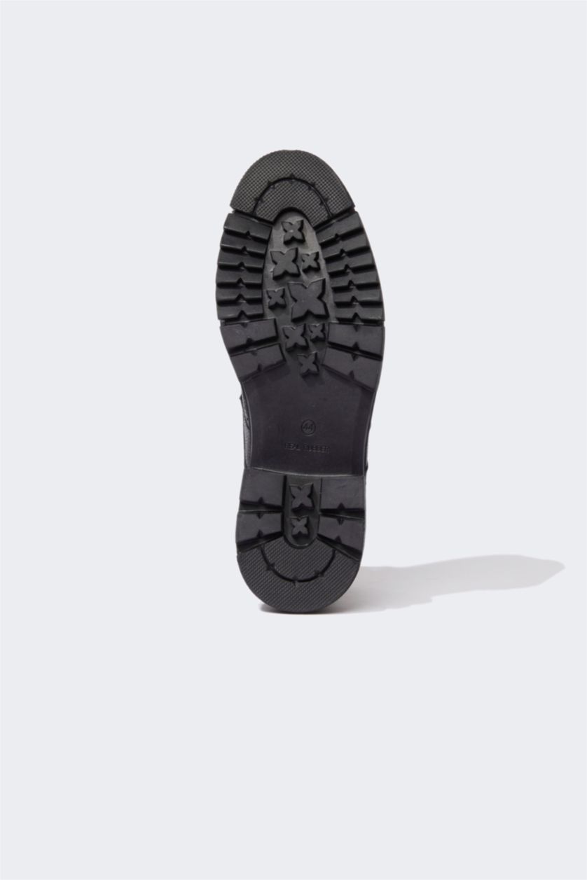 Erkek Siyah Erkek Bağcıklı Yüksek Taban Suni Deri Bot