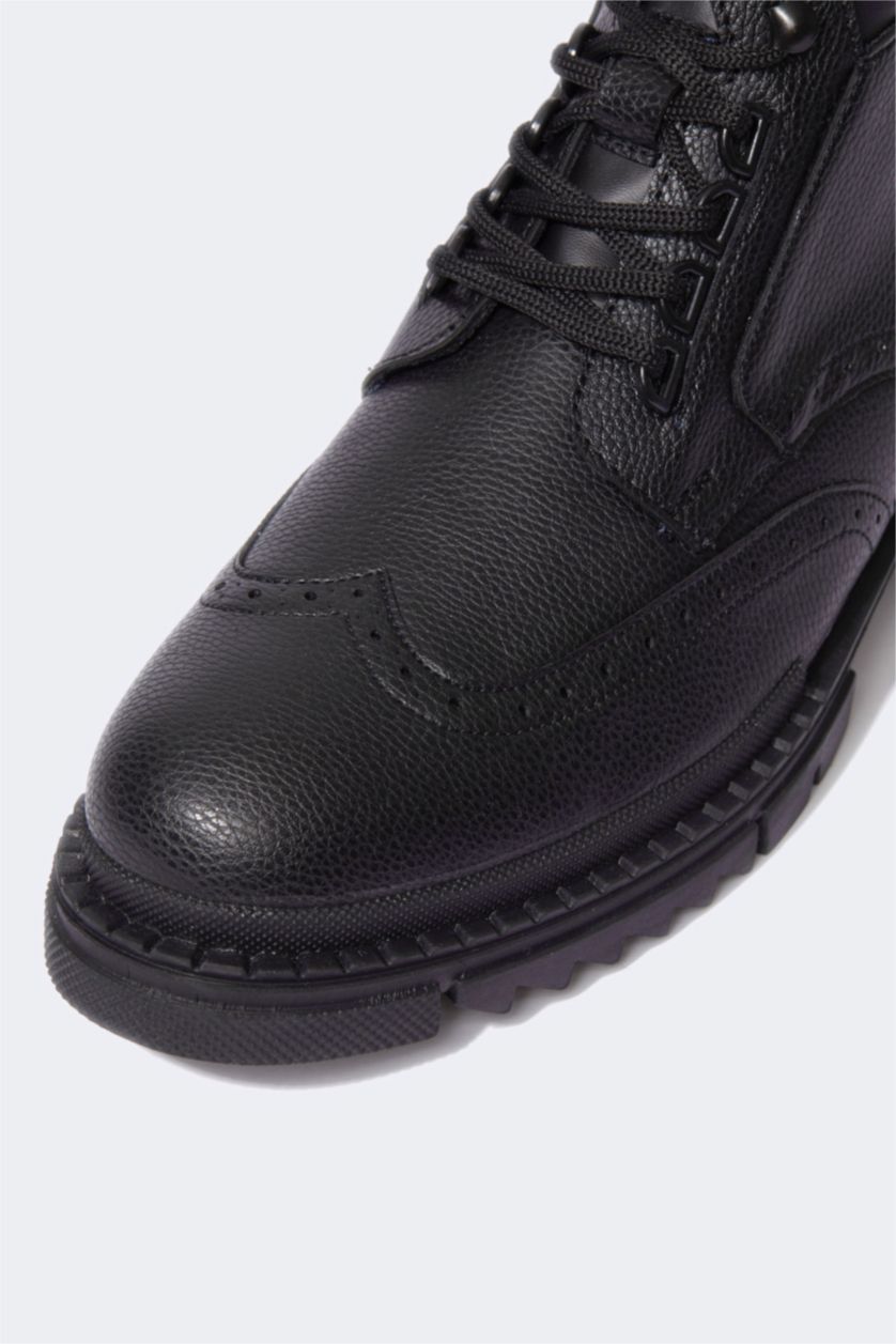 Erkek Siyah Erkek Bağcıklı Yüksek Taban Suni Deri Bot