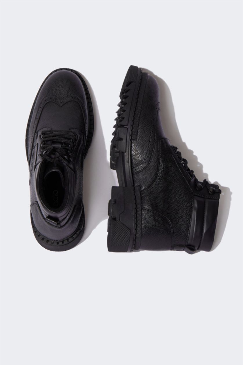 Erkek Siyah Erkek Bağcıklı Yüksek Taban Suni Deri Bot