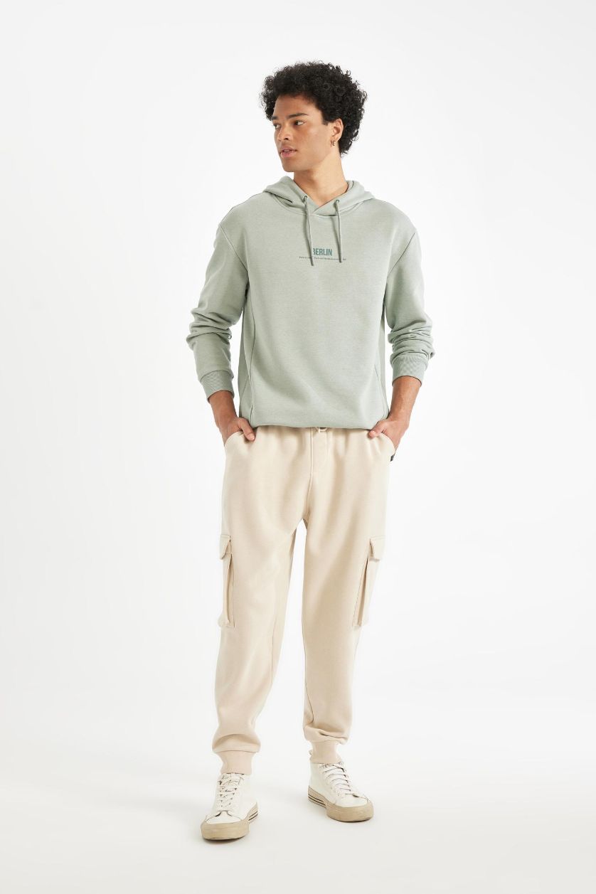 Erkek Taş Regular Fit Jogger Eşofman Altı Kargo Cepli Basic Düz Beli Bağcıklı Lastikli Paça