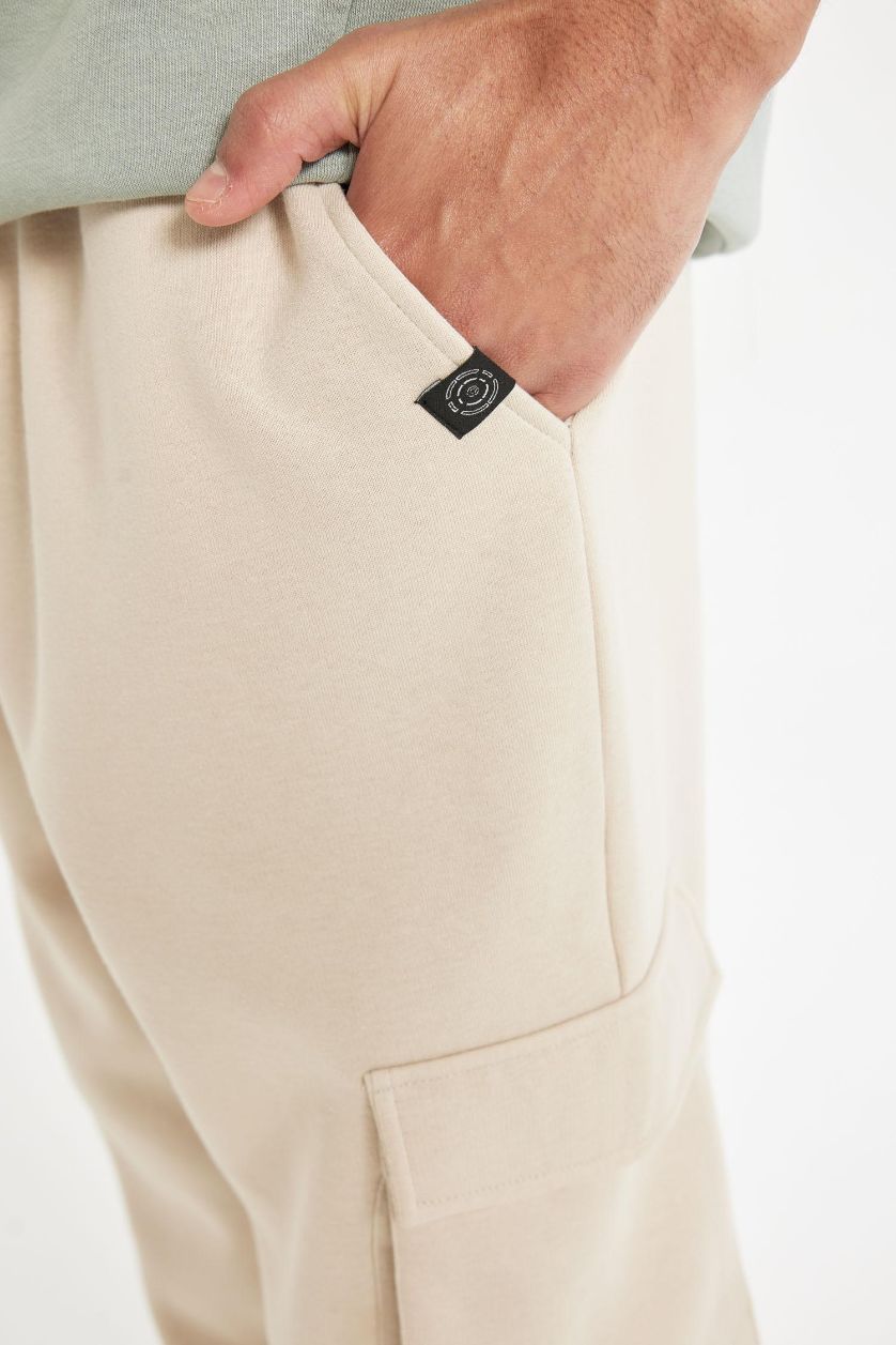 Erkek Taş Regular Fit Jogger Eşofman Altı Kargo Cepli Basic Düz Beli Bağcıklı Lastikli Paça