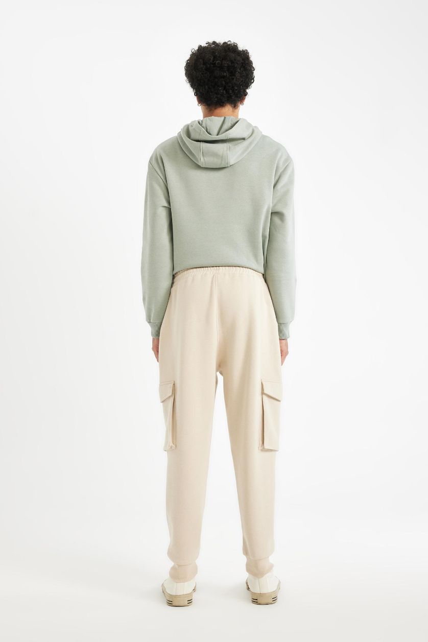 Erkek Taş Regular Fit Jogger Eşofman Altı Kargo Cepli Basic Düz Beli Bağcıklı Lastikli Paça