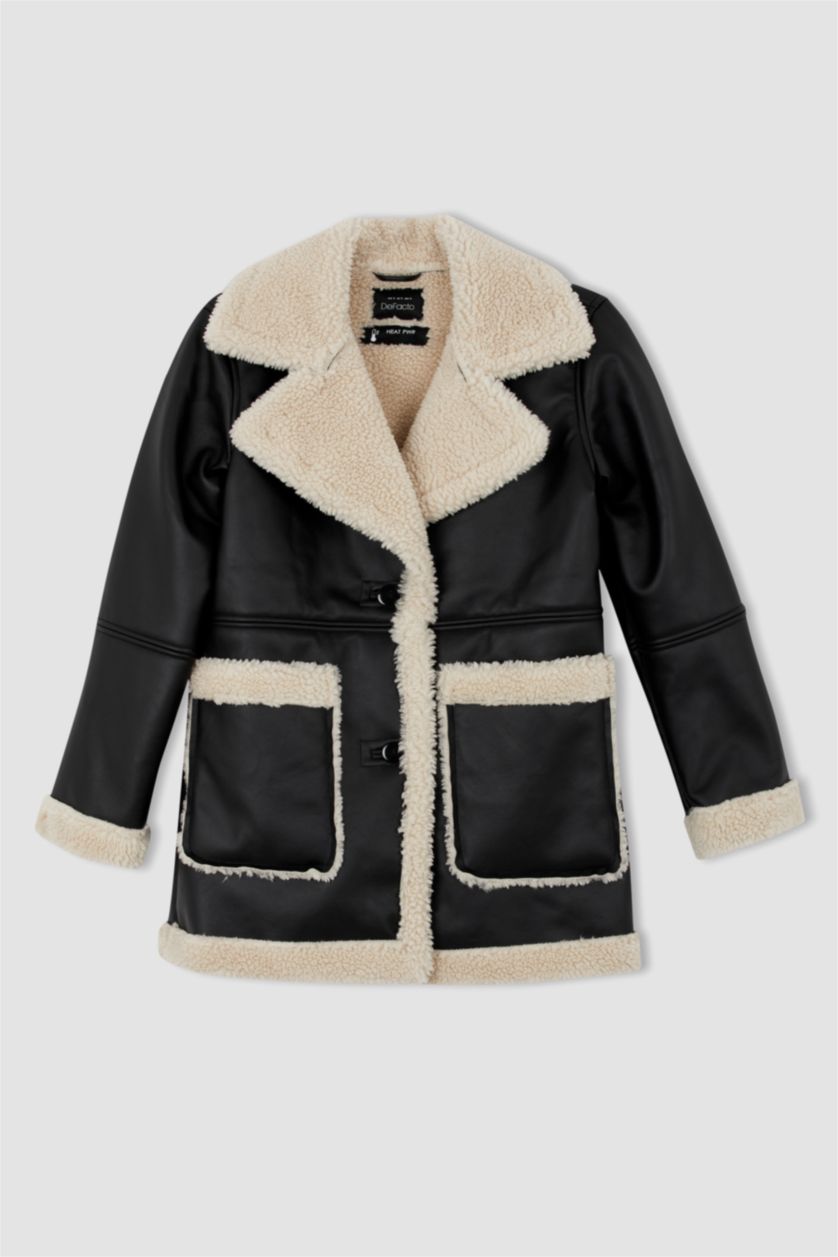 حريمي أسود Faux Leather Jacket